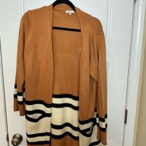 JODIFL Tan Cardigan with Black and Cream Stripes